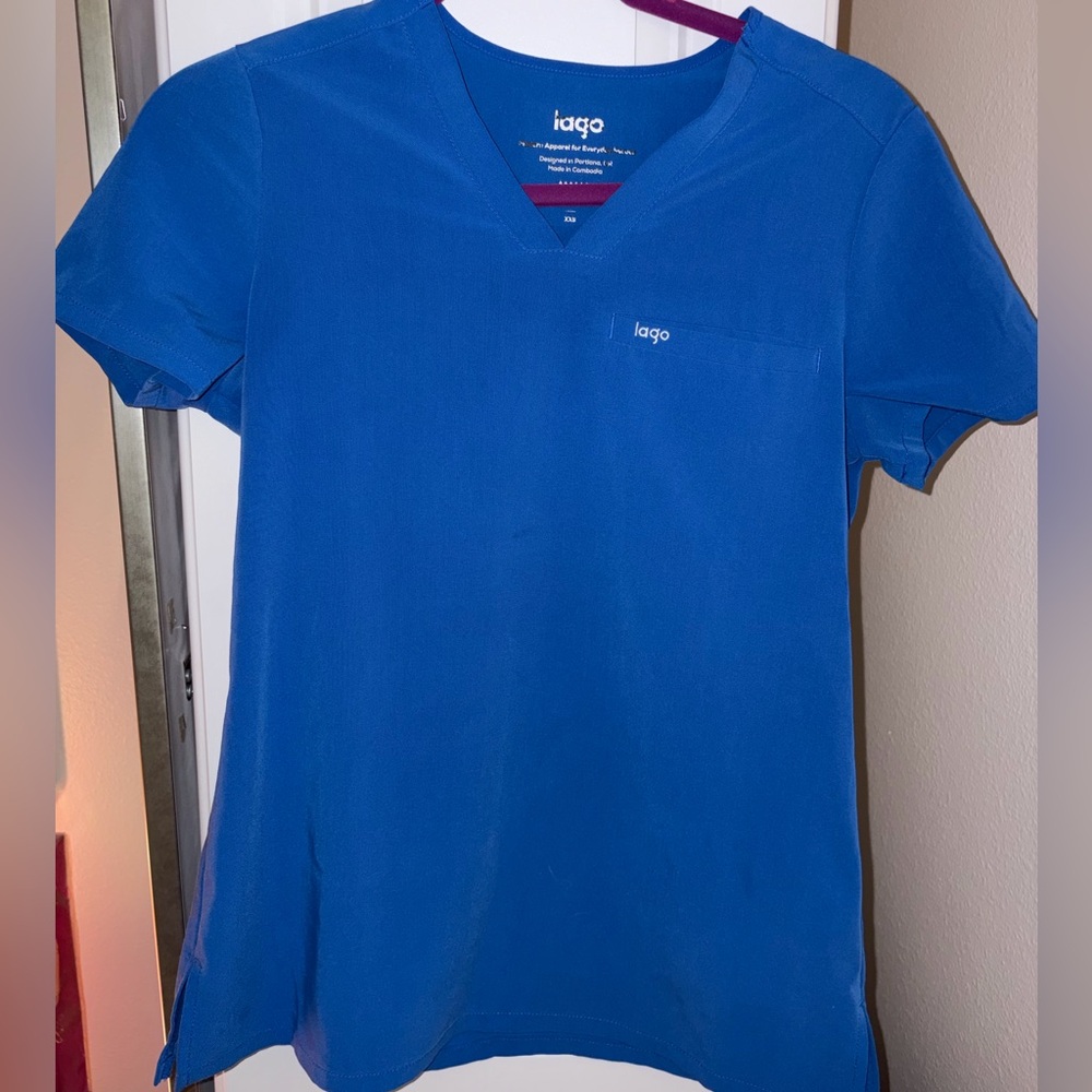Iago Blue V-Neck Scrub Top and straight leg pants